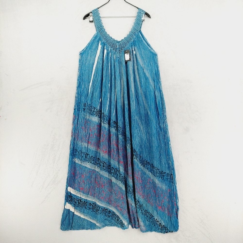 NEW Shore Drive Women's Free Size Blue Sleeveless Boho Maxi Dress P6
